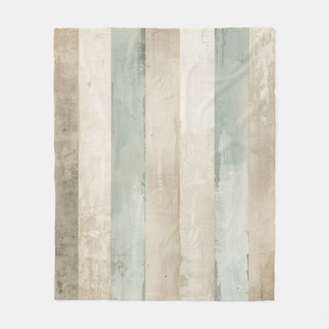 Weathered Soft Blue Tan Brown White Rustic Stripe Fleece Blanket (Front)