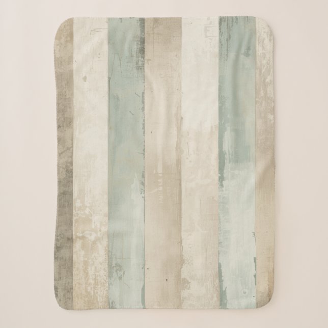 Weathered Soft Blue Tan Brown White Rustic Stripe Sherpa Blanket (Front)