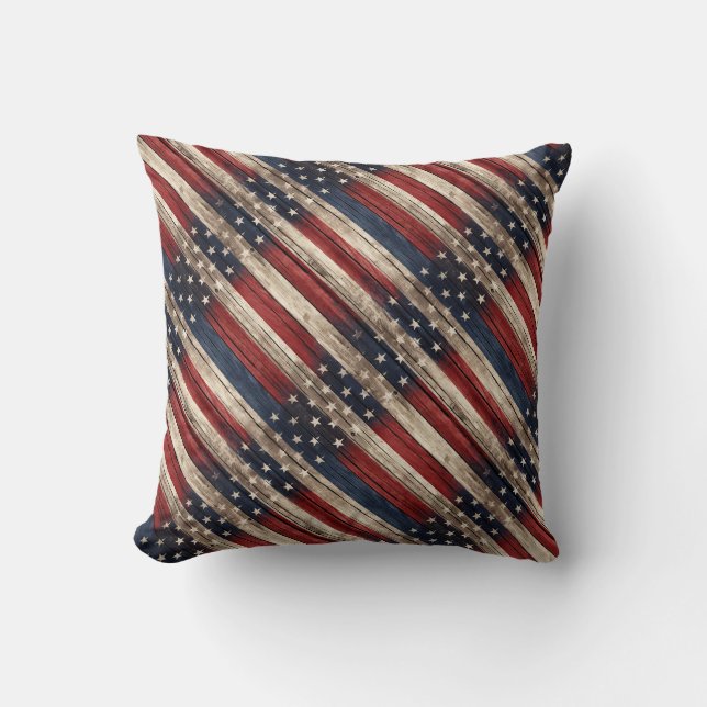 Weathered Stars & Stripes Wood Flag Cushion (Front)