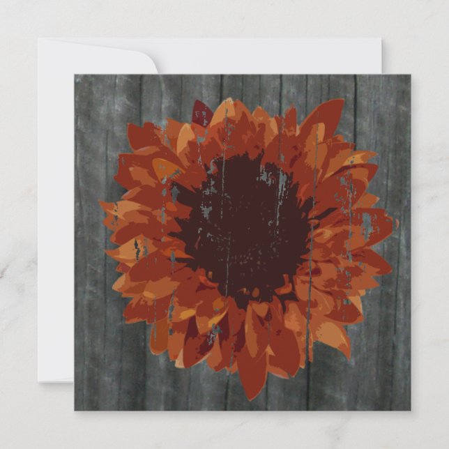 Weathered Sunflower & Barn Fall Wedding Invitation (Front)
