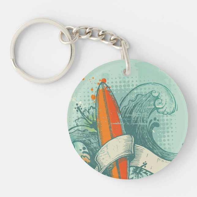 Weathered Surfboard Design Key Ring (Front)