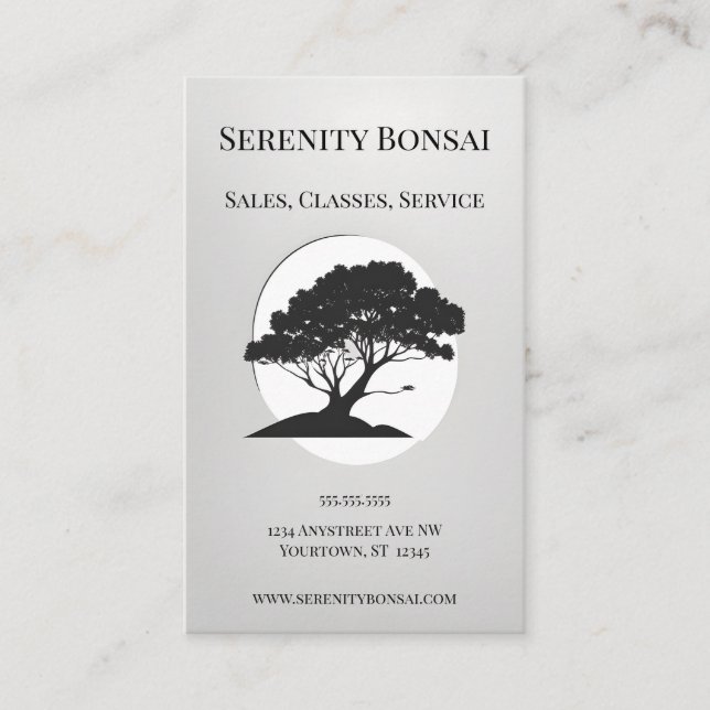 Weathered Tree Silhouette in White Circle Business Card (Front)