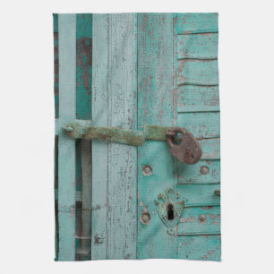 Weathered Turqouise Door Tea Towel