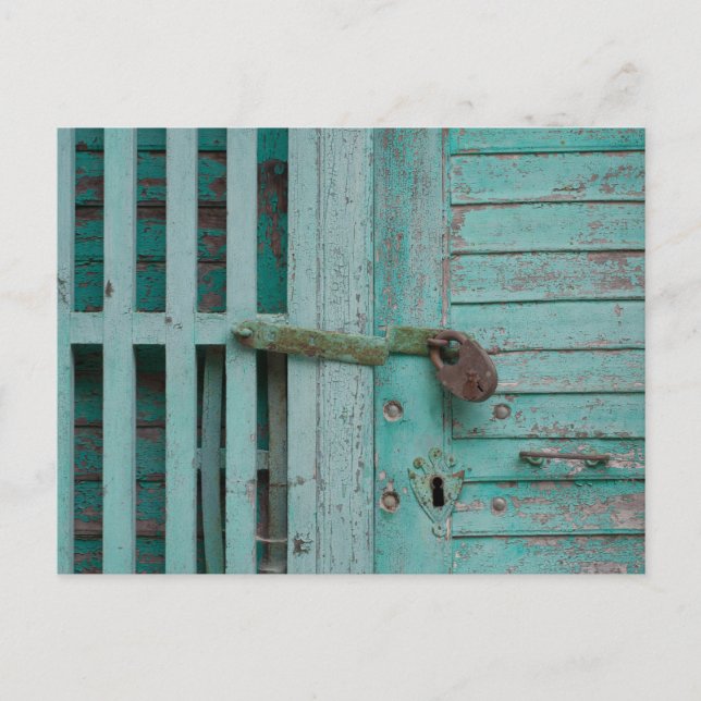 Weathered Turquoise Door Postcard (Front)