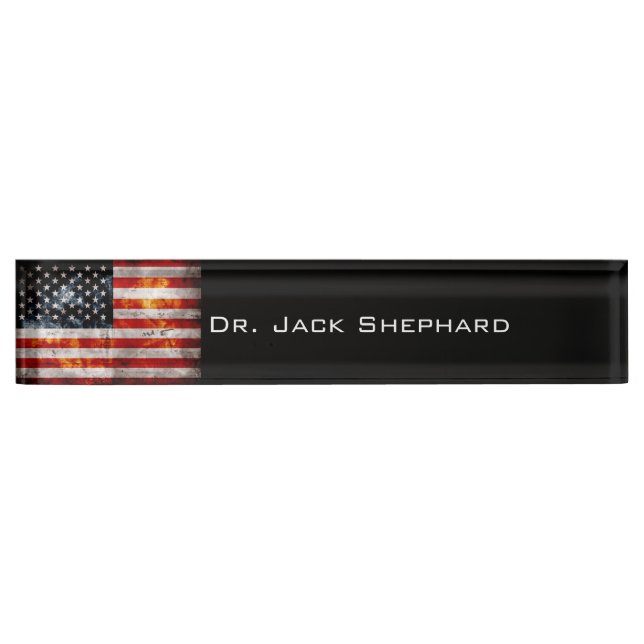 Weathered Vintage American Flag Nameplate (Front)