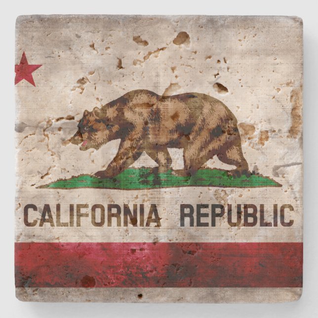 Weathered Vintage California State Flag Stone Coaster (Front)