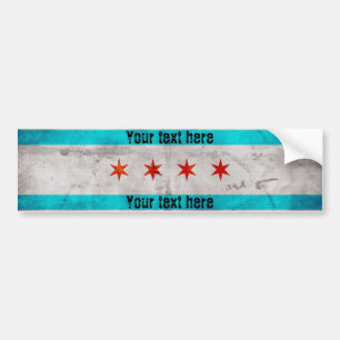 Weathered Vintage Chicago State Flag Bumper Sticker