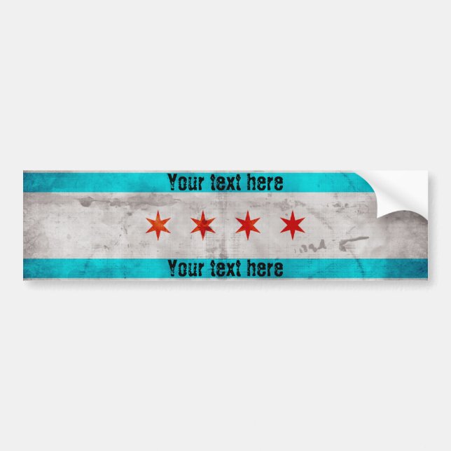 Weathered Vintage Chicago State Flag Bumper Sticker (Front)