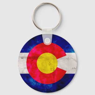 Weathered Vintage Colorado State Flag Key Ring