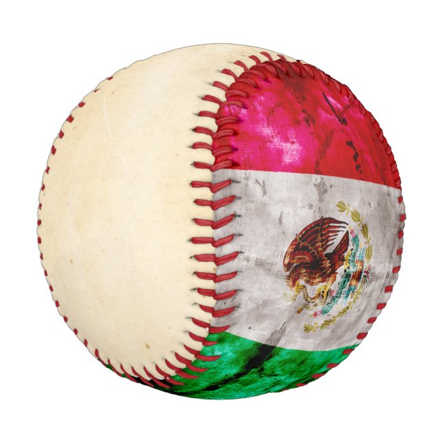 Weathered Vintage Mexico Flag Baseball (Angled)