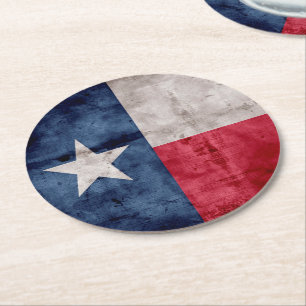 Weathered Vintage Texas State Flag Round Paper Coaster
