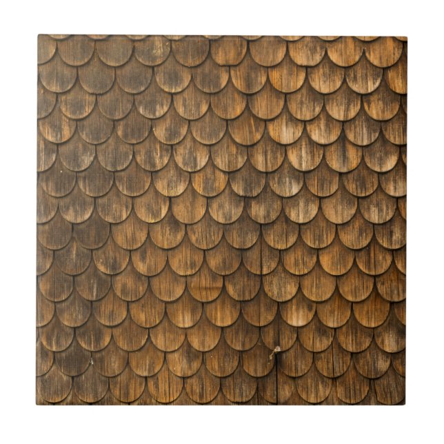 Weathered wall of wooden shingles tile (Front)