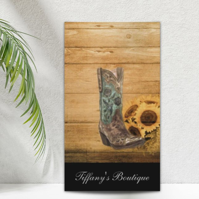 Weathered Western Country sunflower cowboy boot Business Card (Weathered Western Country sunflower cowboy boot Business Card)