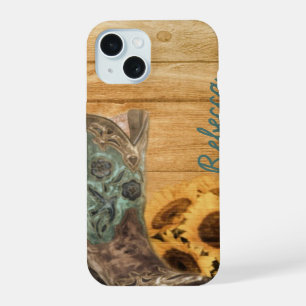 Weathered Western Country sunflower cowboy boot iPhone 15 Case
