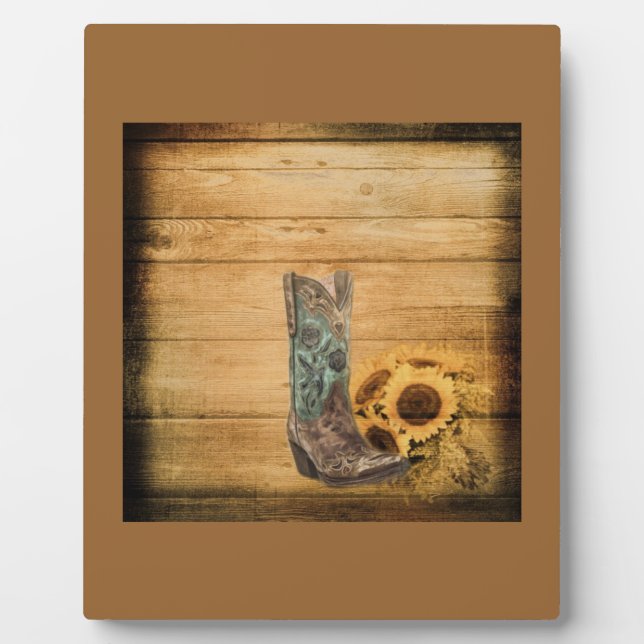 Weathered Western Country sunflower cowboy boot Plaque (Front)