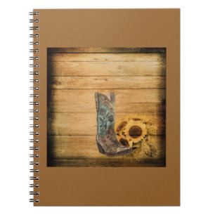 Weathered Western Country sunflower cowboy boot Spiral Notebook