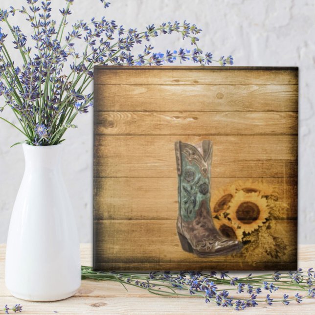 Weathered Western Country sunflower cowboy boot Tile (Weathered Western Country sunflower cowboy boot Tile)