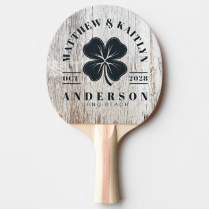 Weathered White Irish Lucky Clover Wedding Crest Ping Pong Paddle
