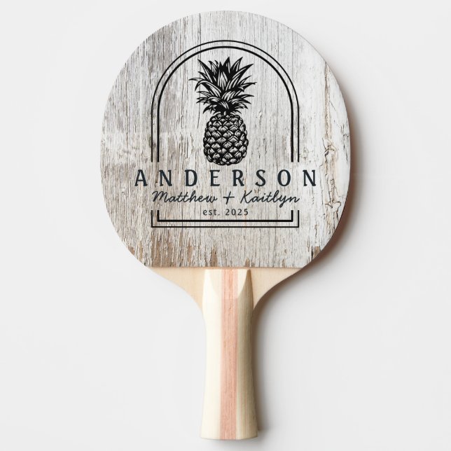Weathered White Wash Pineapple Wedding Arch & Name Ping Pong Paddle (Front)