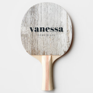 Weathered White Washed Minimal Modern Classic Name Ping Pong Paddle