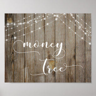 Weathered Wood and Lights Wedding Money Tree Sign