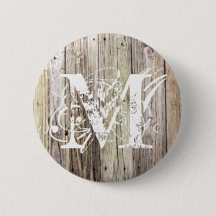 Weathered Wood Monogrammed Button