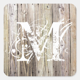 Weathered Wood Monogrammed Sticker