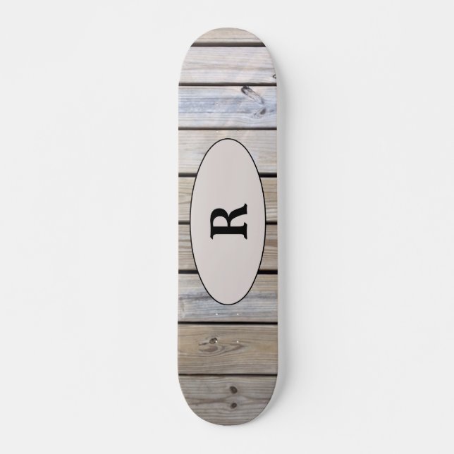 Weathered Wood Plank Monogrammed Skateboard (Front)