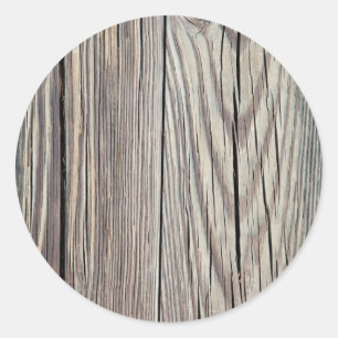 Weathered Wood Plank w Grain Background Template Classic Round Sticker