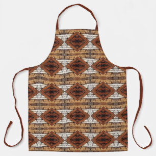 Weathered Wood Planks Diamond Pattern Mixed Media Apron