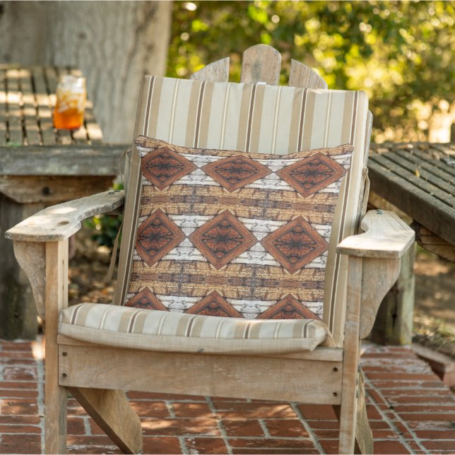 Weathered Wood Planks Diamond Pattern Mixed Media Cushion (Chair)
