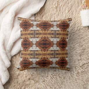 Weathered Wood Planks Diamond Pattern Mixed Media Cushion