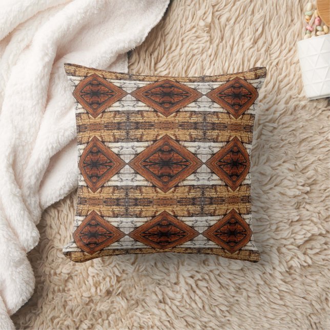 Weathered Wood Planks Diamond Pattern Mixed Media Cushion (Blanket)