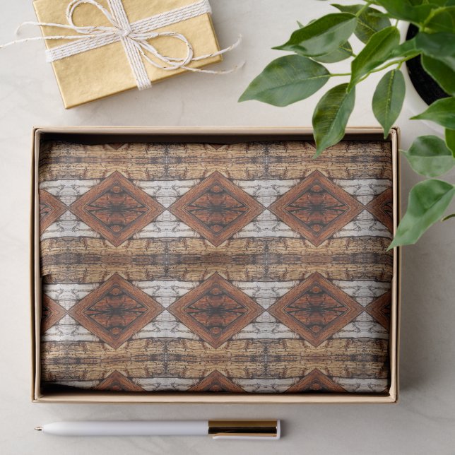Weathered Wood Planks Diamond Pattern Mixed Media Tissue Paper (Gift)