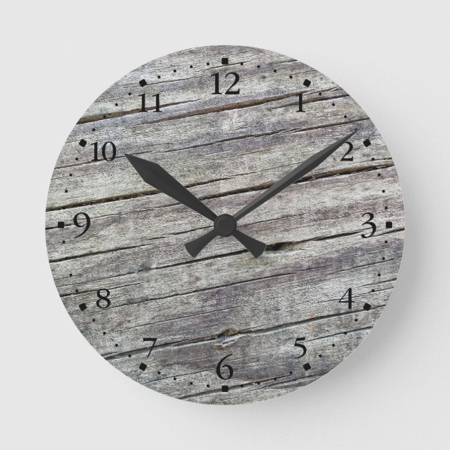 Weathered Wood Planks Texture Pattern Clockface 1 Round Clock (Front)