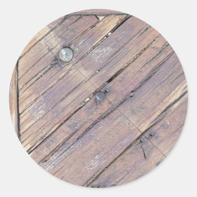 Weathered Wood Rough Textured Deck Classic Round Sticker (Front)