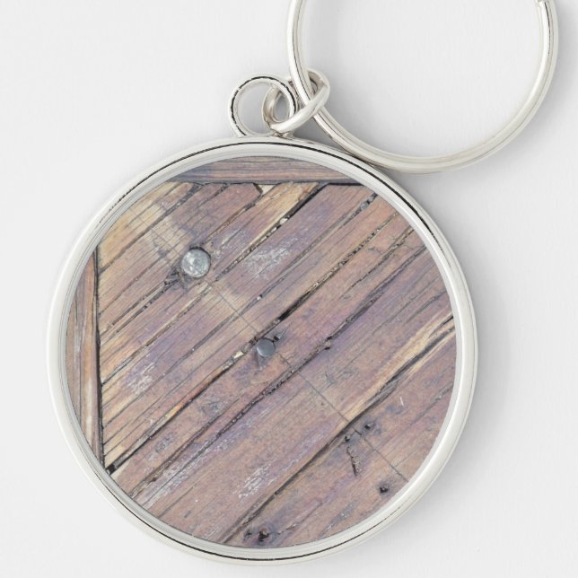 Weathered Wood Rough Textured Deck Key Ring (Front)