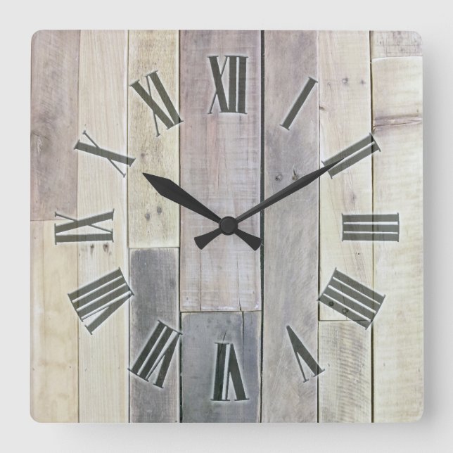 Weathered Wood Square Wall Clock (Front)