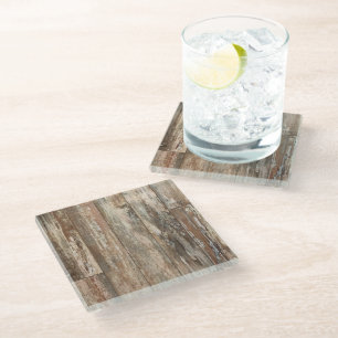 Weathered Wood Texture Rustic Decor Glass Coaster