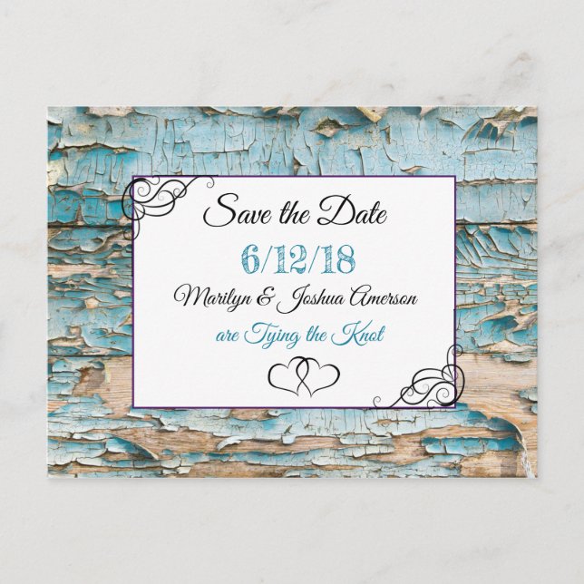 WEathered Wood Wedding Save the Date Postcard (Front)