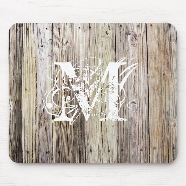 Weathered Wood with Shabby Chic Monogram Mouse Pad (Front)