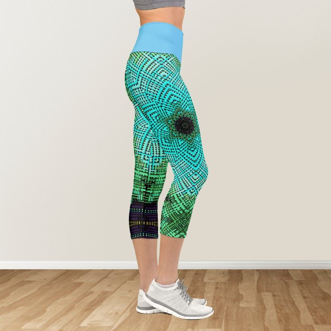 Weave Mandala Blue and Green Capri Leggings (Creator Uploaded)