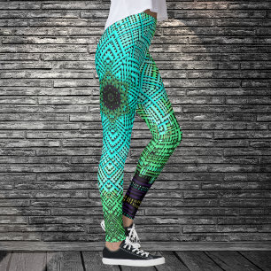Weave Mandala Blue and Green Leggings