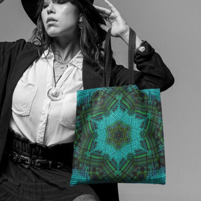 Weave Mandala Blue and Green Tote Bag (Creator Uploaded)