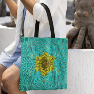 Weave Mandala Blue and Yellow Tote Bag