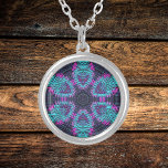 Weave Mandala Blue Pink and Purple Silver Plated Necklace<br><div class="desc">This funky mandala features blue,  pink,  and purple in a basket weave style. Psychedelic visuals for the modern hippie or anyone who loves groovy colours.</div>