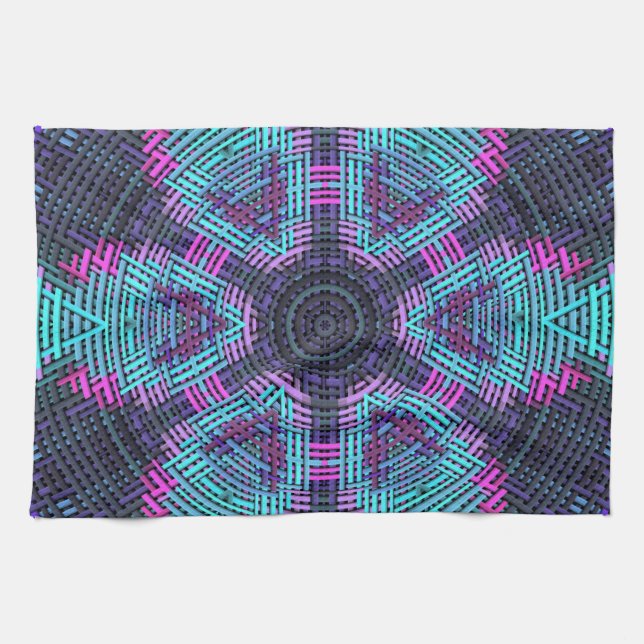 Weave Mandala Blue Pink and Purple Tea Towel (Horizontal)