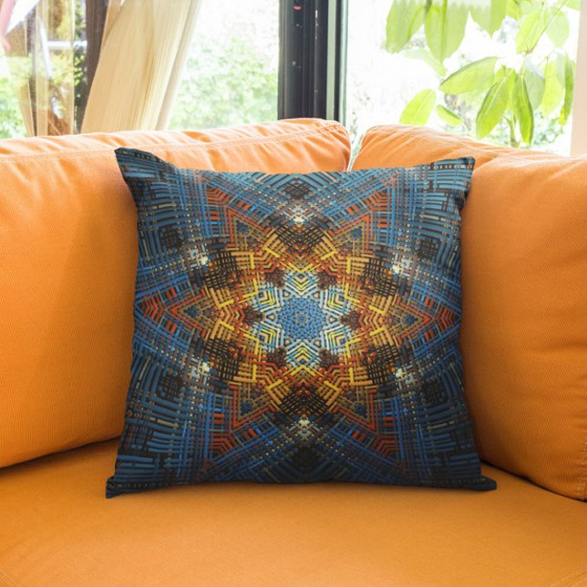 Weave Mandala Blue Yellow and Red Cushion (Creator Uploaded)