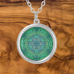 Weave Mandala Green and Blue Silver Plated Necklace<br><div class="desc">This funky mandala features green and blue in a basket weave style. Psychedelic visuals for the modern hippie or anyone who loves groovy colours.</div>