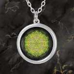 Weave Mandala Green and Yellow Silver Plated Necklace<br><div class="desc">This funky mandala features green and yellow in a basket weave style. Psychedelic visuals for the modern hippie or anyone who loves groovy colours.</div>
